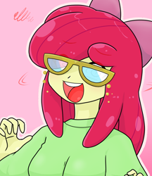 Size: 640x740 | Tagged: safe, artist:batipin, imported from derpibooru, apple bloom, equestria girls, female, glasses, multiple variants, open mouth, simple background, solo, swirly eyes