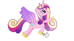 Size: 1280x720 | Tagged: safe, artist:sallyso, imported from derpibooru, princess cadance, alicorn, pony, female, hoof shoes, jewelry, mare, raised hoof, signature, simple background, solo, tiara, white background