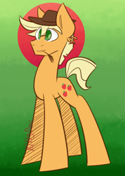 Size: 768x1080 | Tagged: safe, artist:sunnypaw121, imported from derpibooru, applejack, earth pony, pony, gradient background, hat, male, rule 63, signature, solo, stallion, straw in mouth