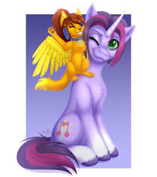 Size: 3450x3888 | Tagged: safe, artist:starshade, imported from derpibooru, oc, oc only, oc:lesik, oc:twilight garrison, cat, pony, unicorn, 2021, blue eyes, brown hair, claws, collar, commission, ear fluff, ears, equine, feather, feline, female, fluffy, fur, hair, hasbro, head fluff, high res, looking at something, mammal, mare, orange body, orange fur, paw pads, paws, simple background, sitting, stars, tail, tail fluff, underpaw, white background, winged cat, yellow body, yellow fur