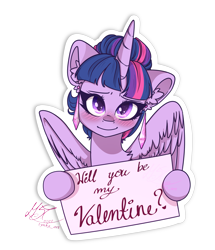 Size: 3015x3507 | Tagged: safe, artist:tyna, imported from derpibooru, twilight sparkle, alicorn, pony, 2022, blushing, ear fluff, ear piercing, earring, female, high res, holiday, jewelry, looking at you, mare, piercing, sign, signature, simple background, smiling, smiling at you, solo, sparkly eyes, transparent background, twilight sparkle (alicorn), valentine's day, wingding eyes