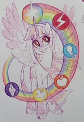 Size: 1416x2048 | Tagged: safe, artist:creeate97, imported from derpibooru, twilight sparkle, alicorn, pony, rainbow, solo, starry eyes, traditional art, twilight sparkle (alicorn), wingding eyes