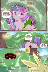 Size: 960x1440 | Tagged: safe, artist:cold-blooded-twilight, imported from derpibooru, angel bunny, fluttershy, spike, twilight sparkle, dragon, pegasus, pony, rabbit, unicorn, cold blooded twilight, comic:cold storm, alternate hairstyle, animal, comic, dialogue, dock, music notes, ponytail, singing, sparkle, speech bubble, tail, thought bubble, unicorn twilight