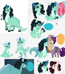 Size: 4000x4500 | Tagged: safe, artist:theartfox2468, imported from derpibooru, oc, oc only, oc:dove dreamcatcher, oc:jade gemstone, oc:starry night, oc:valentine, dracony, earth pony, hybrid, pony, unicorn, cross-popping veins, crystal horn, female, heart, horn, interspecies offspring, jewelry, male, mare, necklace, next generation, offspring, parent:big macintosh, parent:fluttershy, parent:moondancer, parent:rarity, parent:spike, parents:fluttermac, parents:sparity, simple background, speech bubble, stallion, white background