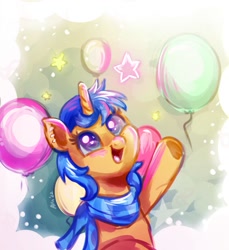 Size: 869x948 | Tagged: safe, artist:avui, imported from derpibooru, oc, unicorn, balloon, clothes, scarf