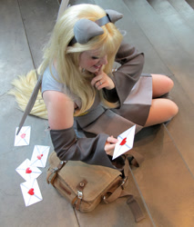Size: 900x1058 | Tagged: safe, artist:rivenchan, imported from derpibooru, derpy hooves, human, 2011, clothes, cosplay, costume, emerald city comicon, irl, irl human, letter, photo