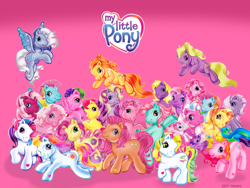 Size: 1024x768 | Tagged: safe, imported from derpibooru, apple spice, bowtie (g3), cherry blossom (g3), coconut cream, coconut grove, cotton candy (g3), daisyjo, gem blossom, minty, pinkie pie (g3), rainbow dash (g3), rarity (g3), royal bouquet, silver glow, skywishes, sparkleworks, sunny daze (g3), thistle whistle, tiddlywink, tra-la-la, triple treat, tulip twinkle, twinkle twirl, wysteria, breezie, earth pony, pegasus, pony, unicorn, 2000s, 2007, adorablossom, bipedal, bumblesweet (g3), coconut cute, cute, cutewishes, dawwsyjo, diabreezies, doseydotes (g3), female, flying, friends, g3, g3 bumbledorable, g3 cherrydorable, g3 cottoncandybetes, g3 cutie blossom, g3 dashabetes, g3 dazeabetes, g3 diapinkes, g3 doseybetes, g3 raribetes, g3 silverbetes, g3 tieabetes, g3betes, group, groveabetes, heart, hoof heart, jumping, leaping, mare, mintabetes, my little pony logo, official, pink background, running, simple background, sparklebetes, spiceabetes, sunny scent pony, thistlebetes, tiddlybetes, tralalabetes, triplebetes, tulipabetes, twinkledorable, wysteriadorable