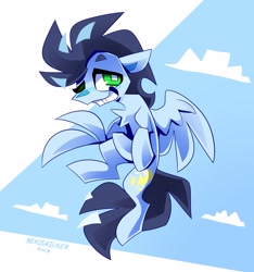 Size: 2336x2500 | Tagged: safe, artist:nekosnicker, imported from derpibooru, soarin', pegasus, pony, backwards cutie mark, cloud, male, old cutie mark, sky, sky background, solo, stallion