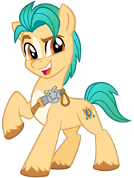 Size: 2100x2800 | Tagged: safe, artist:cheezedoodle96, imported from derpibooru, hitch trailblazer, earth pony, pony, .svg available, badge, blaze (coat marking), coat markings, colored hooves, dreamworks face, facial markings, g4, g5, g5 to g4, looking at you, male, my little pony: a new generation, open mouth, open smile, pale belly, raised eyebrow, raised hoof, sheriff's badge, simple background, smiling, smiling at you, solo, stallion, svg, transparent background, unshorn fetlocks, vector, vector trace