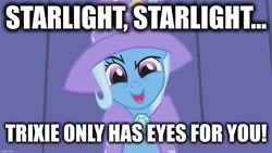 Size: 1280x720 | Tagged: safe, edit, edited screencap, imported from derpibooru, screencap, trixie, boast busters, cape, caption, clothes, hat, image macro, implied lesbian, implied shipping, implied startrix, text, trixie's cape, trixie's hat