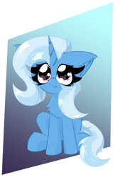 Size: 1750x2700 | Tagged: safe, artist:jubyskylines, imported from derpibooru, trixie, pony, unicorn, chest fluff, cute, diatrixes, ear fluff, eyelashes, female, gradient background, horn, mare, simple background, sitting, smiling, solo, tail