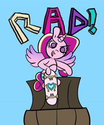 Size: 4253x5088 | Tagged: safe, artist:botckap, imported from derpibooru, princess cadance, alicorn, pony, pink fur, rad, simple background, skateboard, skatepark, stunt, text, wheel