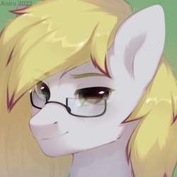 Size: 2000x2000 | Tagged: safe, artist:anku, imported from derpibooru, oc, oc only, oc:ludwig von leeb, pegasus, pony, blonde hair, glasses, green background, green eyes, high res, looking at you, male, simple background, solo, stallion