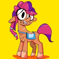 Size: 2048x2048 | Tagged: safe, artist:eveeyuwu, imported from derpibooru, sunny starscout, earth pony, pony, g5, my little pony: a new generation, orange background, simple background, solo