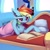 Size: 2000x2000 | Tagged: safe, artist:fv0003, imported from derpibooru, rainbow dash, pegasus, pony, bed, blanket, book, chest fluff, couch, ear fluff, eyebrows, eyebrows visible through hair, female, lying down, mare, pillow, poster, prone, reading, signature, smiling, solo, window