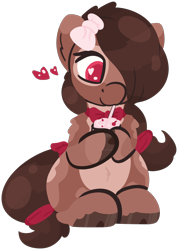 Size: 1196x1684 | Tagged: safe, artist:rhythmpixel, imported from derpibooru, oc, oc only, oc:choccy milk, earth pony, bow, female, hair tie, mare, simple background, solo, transparent background