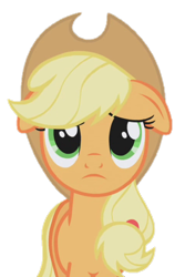 Size: 482x720 | Tagged: safe, edit, edited screencap, imported from derpibooru, screencap, applejack, earth pony, pony, applebuck season, season 1, applejack's hat, background removed, cowboy hat, cute, ears back, female, floppy ears, front view, frown, hat, jackabetes, mare, not a vector, sad, sadorable, simple background, solo, transparent background