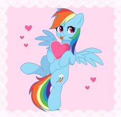 Size: 2056x1979 | Tagged: safe, artist:freyamilk, imported from derpibooru, rainbow dash, pegasus, pony, :p, cute, dashabetes, female, heart, holiday, mare, pillow, raised leg, solo, tongue out, valentine's day, ych example, your character here