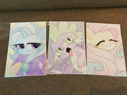 Size: 1478x1108 | Tagged: safe, artist:oc_ponys, imported from derpibooru, fluttershy, spike, trixie, dragon, pegasus, unicorn, bust, female, male, mare, traditional art, trio