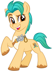 Size: 2100x2800 | Tagged: safe, artist:cheezedoodle96, imported from derpibooru, hitch trailblazer, earth pony, pony, .svg available, badge, blaze (coat marking), coat markings, dreamworks face, facial markings, g5, looking at you, male, my little pony: a new generation, open mouth, open smile, raised eyebrow, raised hoof, sheriff's badge, simple background, smiling, smiling at you, solo, stallion, svg, transparent background, vector, vector trace