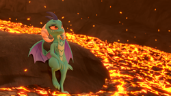 Size: 3840x2160 | Tagged: safe, artist:xppp1n, imported from ponybooru, princess ember, dragon, 3d, blender, blender cycles, lava, solo, volcano