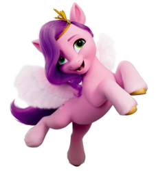 Size: 696x768 | Tagged: safe, imported from derpibooru, pipp petals, pegasus, pony, adorapipp, color correction, cute, fluffy, fluffy wings, flying, g5, looking away, my little pony: a new generation, official, princess, royalty, simple background, white background