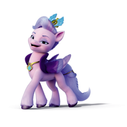 Size: 768x768 | Tagged: safe, imported from derpibooru, queen haven, pegasus, pony, 3d, beautiful, color correction, confident, crown, g5, jewelry, looking at you, my little pony: a new generation, necklace, official, queen, regalia, simple background, smug, walking, white background