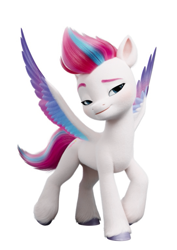 Size: 543x768 | Tagged: safe, imported from derpibooru, zipp storm, pegasus, pony, 3d, adorazipp, color correction, confident, cute, g5, looking at you, my little pony: a new generation, official, raised eyebrow, silver hooves, simple background, smiling, smiling at you, smug, spread wings, white background, wings