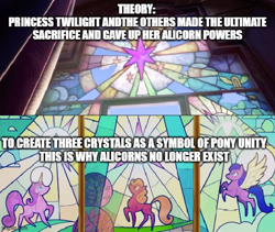 Size: 622x525 | Tagged: safe, edit, edited screencap, imported from derpibooru, screencap, earth pony, pegasus, unicorn, spoiler:g5, g5, my little pony: a new generation, ruins, stained glass, symbol, text, theory