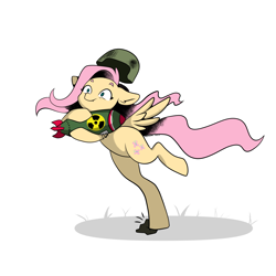 Size: 2200x2200 | Tagged: safe, artist:cloud_up, artist:cottonaime, imported from derpibooru, fluttershy, pegasus, pony, bad timing, bipedal, confused, female, floppy ears, helmet, high res, mare, nuclear weapon, radioactive, simple background, solo, spread wings, this will end in explosions, this will end in fallout: equestria, this will end in radiation poisoning, this will not end well, too dumb to live, tripping, uh oh, weapon, white background, wings