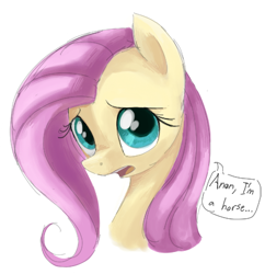 Size: 424x438 | Tagged: safe, artist:dotkwa, imported from derpibooru, fluttershy, pegasus, pony, aside glance, bust, dialogue, female, implied anon, looking at you, mare, open mouth, simple background, solo, speech bubble, three quarter view, white background