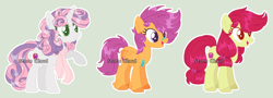 Size: 1224x440 | Tagged: safe, artist:stormcloud-yt, imported from derpibooru, apple bloom, scootaloo, sweetie belle, earth pony, pegasus, pony, unicorn, base used, female, mare, older, older apple bloom, older scootaloo, older sweetie belle, simple background, the cmc's cutie marks