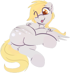 Size: 1747x1811 | Tagged: safe, artist:rhythmpixel, imported from derpibooru, derpy hooves, pegasus, pony, :p, butt, cute, derpabetes, dock, female, lineless, looking back, mare, plot, simple background, solo, tail, tongue out, transparent background