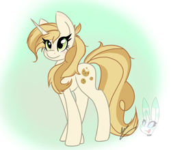 Size: 2268x1999 | Tagged: safe, artist:otakutheunicorn, imported from derpibooru, sweet biscuit, pony, unicorn, blush sticker, blushing, female, gradient background, mare, solo