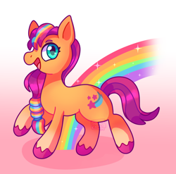 Size: 1164x1152 | Tagged: safe, artist:corvidcactus, imported from derpibooru, sunny starscout, earth pony, pony, braid, full body, g5, mane stripe sunny, my little pony: a new generation, rainbow, smiling, solo