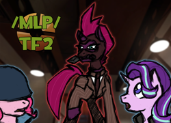 Size: 1000x720 | Tagged: safe, imported from derpibooru, fizzlepop berrytwist, pinkie pie, starlight glimmer, tempest shadow, /mlp/, /mlp/ tf2 general, 2fort, heavy weapons guy, helmet, soldier, spy, team fortress 2