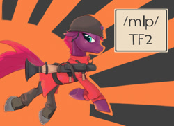 Size: 1378x1003 | Tagged: safe, imported from derpibooru, fizzlepop berrytwist, tempest shadow, /mlp/, /mlp/ tf2 general, helmet, rocket launcher, soldier, team fortress 2