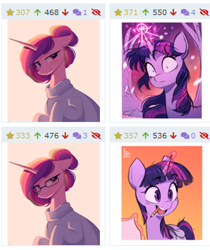 Size: 307x365 | Tagged: safe, artist:fanzeem, artist:higgly-chan, edit, imported from derpibooru, princess cadance, twilight sparkle, alicorn, pony, unicorn, derpibooru, alternate hairstyle, bag, blushing, clothes, cute, cutedance, female, frown, glasses, glowing, glowing horn, hair bun, horn, hotline bling, juxtaposition, magic, mare, meme, messy mane, meta, mouth hold, open mouth, paper, pencil, pencil in mouth, ponified meme, reaction image, saddle bag, shrunken pupils, spread wings, sweater, twiabetes, twilight sparkle (alicorn), unicorn twilight, unintentional reaction image, wings