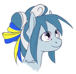 Size: 570x555 | Tagged: safe, artist:xwosya, imported from derpibooru, oc, oc only, oc:naomi blue, earth pony, pony, bow, bust, female, hair bow, hair bun, pink eyes, portrait, sketch, smiling, solo, ukraine