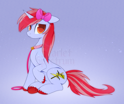 Size: 1094x917 | Tagged: safe, artist:scarlet-spectrum, imported from derpibooru, oc, oc only, oc:cinnamon lightning, pony, unicorn, collar, leash, male, simple background, sitting, slim, solo, thin, underhoof, unshorn fetlocks