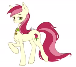 Size: 1953x1712 | Tagged: safe, artist:edis, imported from derpibooru, roseluck, earth pony, pony, collar, commission, commissioner:doom9454, cute, pet tag, pony pet, rosepet, simple background, solo, white background