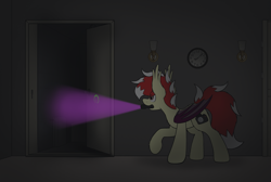 Size: 3343x2250 | Tagged: safe, artist:aaathebap, imported from derpibooru, oc, oc:aaaaaaaaaaa, bat pony, ghost, dark, hoofprints, phasmophobia, scary, spooky, ultraviolet flashlight