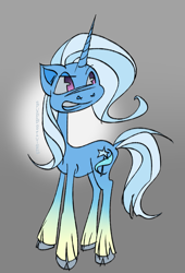 Size: 1087x1596 | Tagged: safe, artist:bubbeiy, imported from derpibooru, trixie, pony, unicorn, cloven hooves, grin, smiling, solo