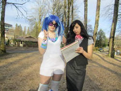 Size: 960x720 | Tagged: safe, artist:xblissfulnightmarex, imported from derpibooru, dj pon-3, octavia melody, vinyl scratch, human, 2013, clothes, cosplay, costume, duo, irl, irl human, photo