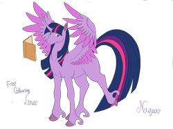 Size: 4700x3500 | Tagged: safe, artist:elena-naqua, artist:icicle-wicicle-1517, color edit, edit, imported from derpibooru, twilight sparkle, alicorn, pony, book, collaboration, colored, female, leg fluff, mare, missing cutie mark, raised leg, reading, simple background, solo, spread wings, transparent background, twilight sparkle (alicorn), unshorn fetlocks, wings