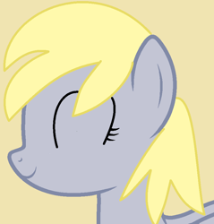 Size: 778x815 | Tagged: safe, artist:gloominosty, artist:jadeharmony, imported from derpibooru, derpy hooves, pegasus, pony, base used, cute, derpabetes, derpy day, eyes closed, female, mare, simple background, solo, yellow background