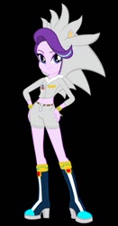 Size: 749x1429 | Tagged: safe, artist:kalel6753, imported from derpibooru, starlight glimmer, equestria girls, belly button, black background, clothes, clothes swap, cosplay, costume, crossover, female, hand on hip, looking at you, shorts, silver the hedgehog, simple background, smiling, smiling at you, solo, sonic the hedgehog (series)