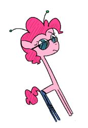 Size: 244x352 | Tagged: safe, artist:algoatall, pinkie pie, earth pony, pony, /pnk/, aggie.io, antennae, clothes, female, imported from ponerpics, jeans, long, mare, pants, simple background, solo, sunglasses