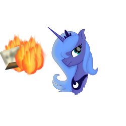 Size: 2960x2960 | Tagged: safe, alternate version, artist:aonatsu_ki, artist:naturajellyfish, imported from derpibooru, princess luna, alicorn, pony, crown, female, fire, frown, high res, jewelry, luna burning a poster, mare, moon, peytral, poster, regalia, s1 luna, simple background, solo, transparent background, wat