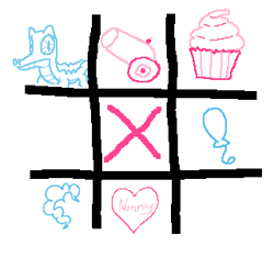 Size: 319x300 | Tagged: safe, artist:anonymous, gummy, /pnk/, aggie.io, balloon, cupcake, food, heart, mane, no pony, party cannon, simple background, tic tac toe